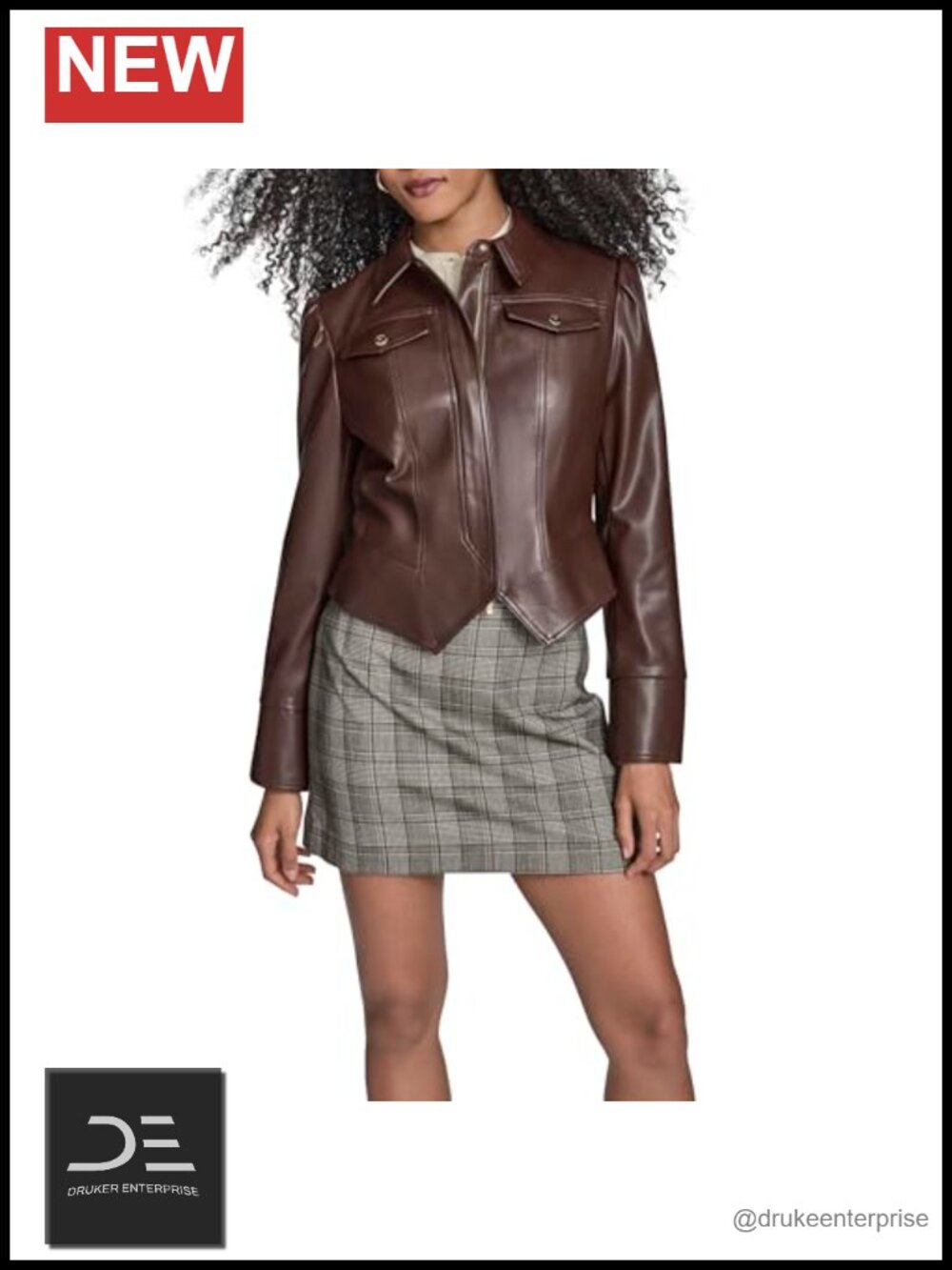 Faux Leather PU Moto Jacket Long Sleeve Zip-Up Blazer Women's